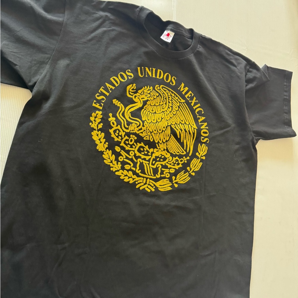 Black T-Shirt with Gold Mexican Emblem